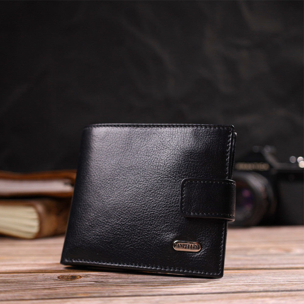 Практичный кошелек для мужчин горизонтального формата из натуральной гладкой кожи CANPELLINI 21772 Черный Киев - изображение 8