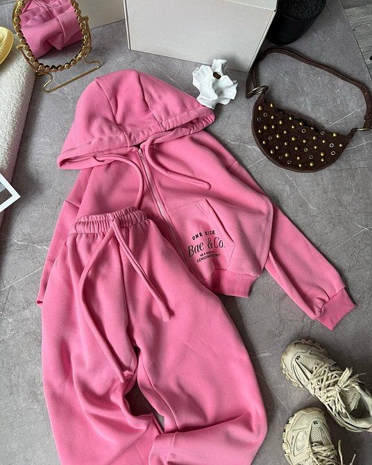 Жіночий теплий костюм із худі та джогерів у спортивному стилі тринитка на флісі 46/48 Одеса - фото 3