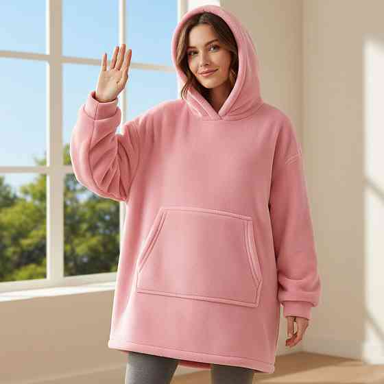Плед толстовка з капюшоном (100х80см) HUGGLE HOODIE,Рожевий / Плед-худі / Толстовка оверсайз плед з капюшоном SBR Київ