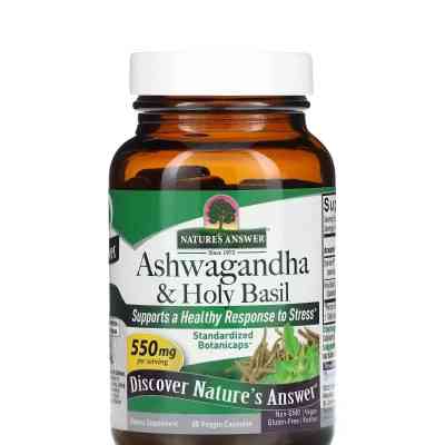 Трави Nature&apos;s Answer Ашваганда та базилік священний, 550 мг, Ashwagandha &amp; Holy Basil, 60 в (NTA-16358) Вінниця