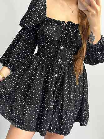 Жіноче софтове плаття на ґудзиках із довгим рукавом Чорний Горох XS-S Харків