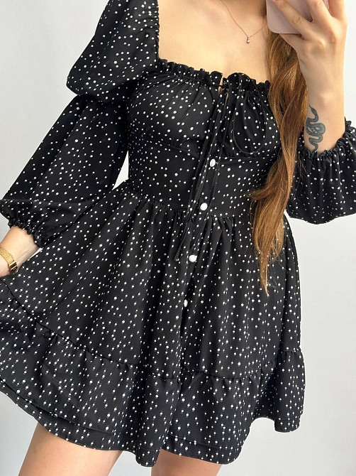 Жіноче софтове плаття на ґудзиках із довгим рукавом Чорний Горох XS-S Харків - фото 3