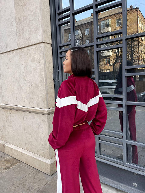 Жіночий стильний повсякденний костюм-двійка велюр спорт Бордо, 44/46 Одеса - фото 8