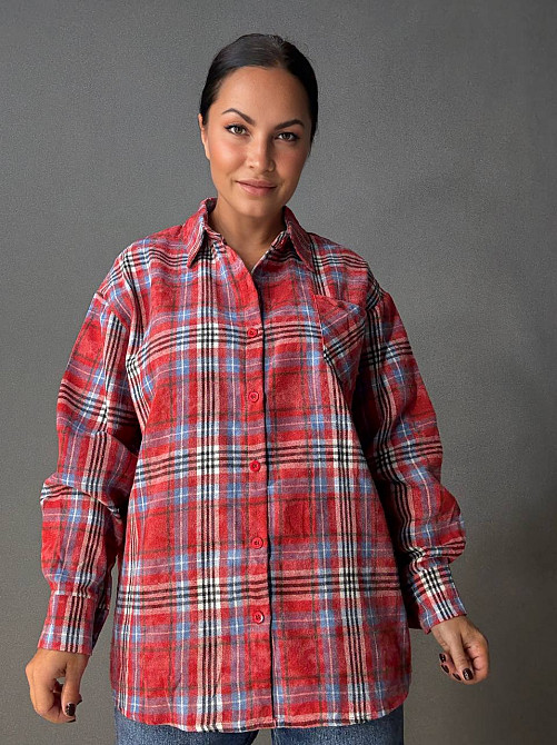 Сорочка жіноча YZY 7765 в клітинку оверсайз широка варена, червоний, one size Київ - фото 1