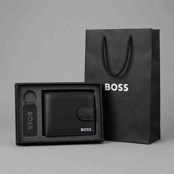 Мужской брендовый кошелек на кнопке Boss (7704-2) Киев