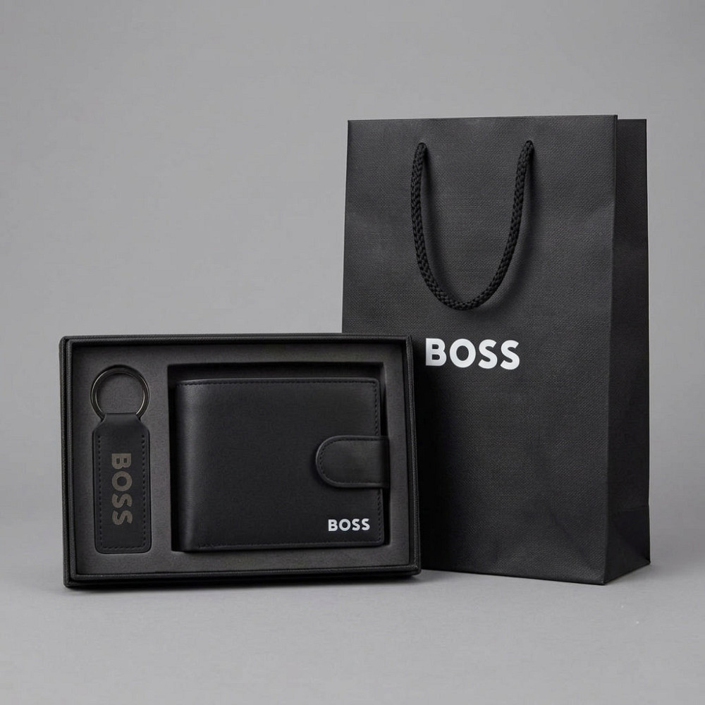 Мужской брендовый кошелек на кнопке Boss (7704-2) Киев - изображение 1