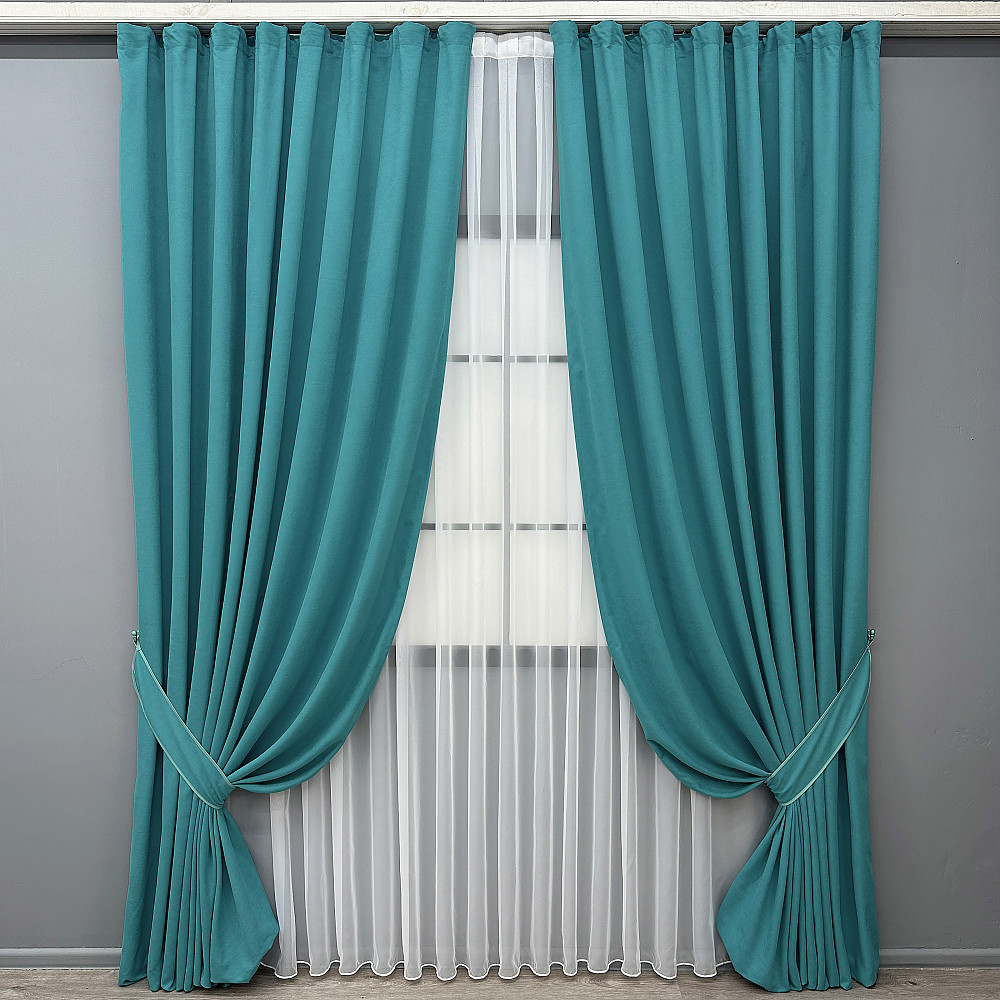 Комплект готових штор VR-Textil Мікровелюр Petek № 1492ш Бірюзовий 150х290 см 2 шт (33-0357) Київ - фото 12