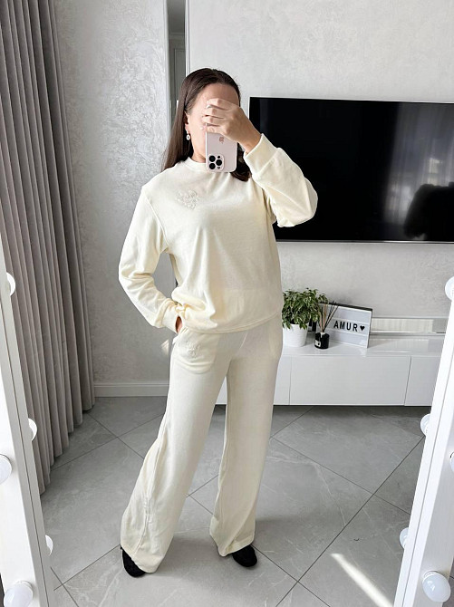 Женский стильный универсальный костюм двойка  хлопковый велюр Молочный, 46 Одесса - изображение 2