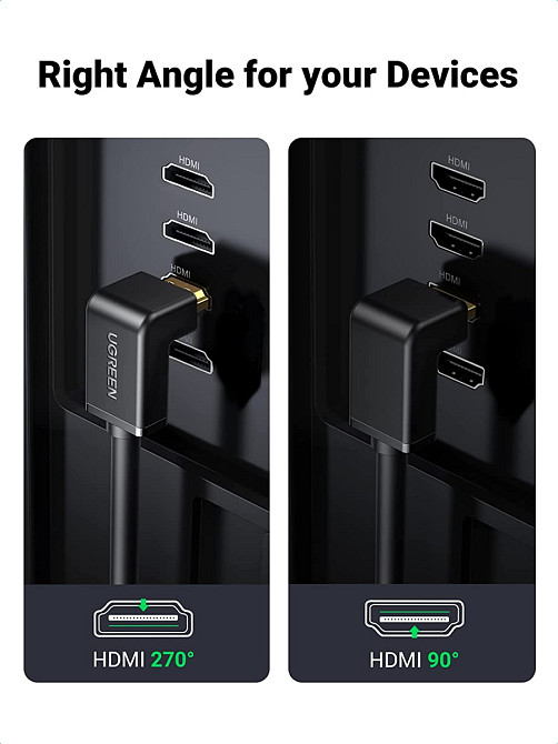 HDMI кабель V1.4 Ugreen HD103 з кутовим конекотором 10120 (1м, 270 градусів) Николаев - изображение 7