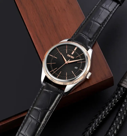 Чоловічий наручний годинник Skmei 9298 (Рожеве золото з чорним циферблатом) Київ