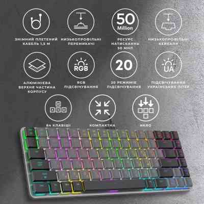 Клавіатура GamePro MK141R Red Swich Low Profile RGB USB Dark Gray (MK141R) Вінниця