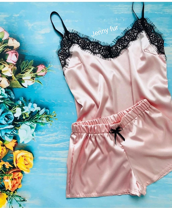 Пижама женская с кружевом майка+шорты Пудровый M Харьков - изображение 1