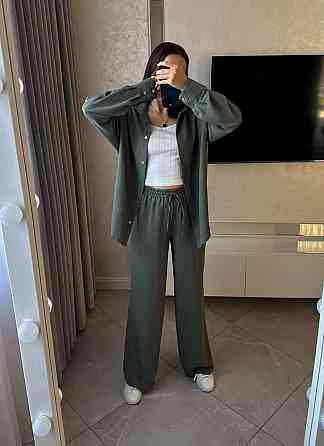 Жіночий базовий костюм-штани: сорочка та штани ролекс Сіро-зелений, 54/58 Одеса