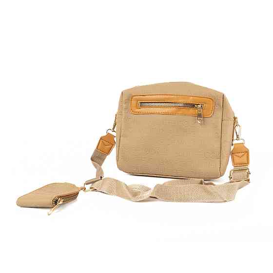 Сумка женская на молнии через плечо с плечевым ремешком и маленьким кошелечком, Бежевый Каменец-Подольский