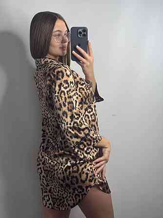 Женская ночная рубашка удлиненная шелковая Леопард 6 M Харьков