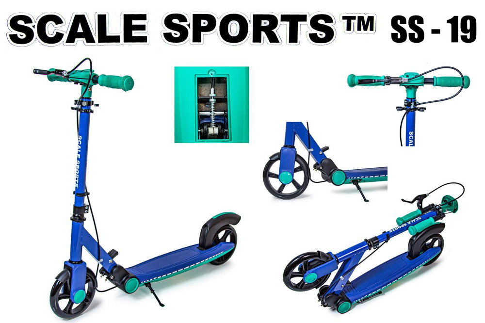 Самокат для дітей від 4 років Scale Sports SS-19. Ручне гальмо. Бірюзово-синій колір Одеса - фото 2