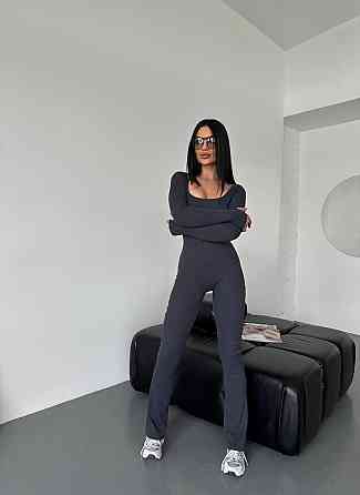 Жіночий стильний повсякденний комбінезон, щільний рубчик трикотаж. Графіт, 42/44 Одеса