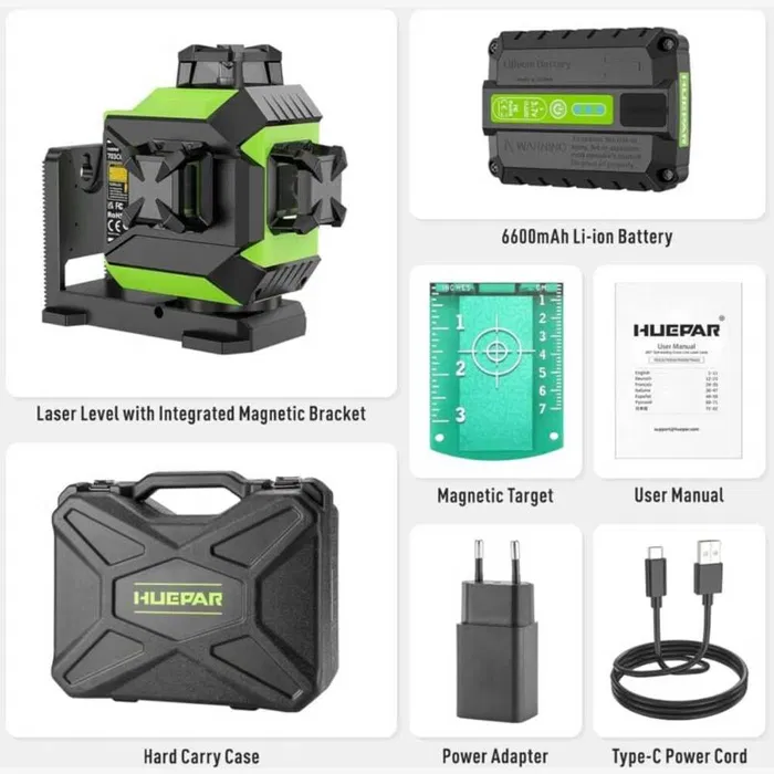 Лазерный уровень нивелир Huepar 703CG 3D Premium 6600мАh Зеленый луч Киев - изображение 5