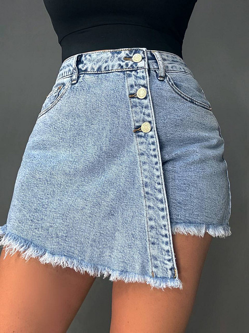 Шорты-юбка женские Vanver 218-239 на запах с пуговицами стрейчевые голубые, голубой, 28, 28, 77 см, 100 см Киев - изображение 7