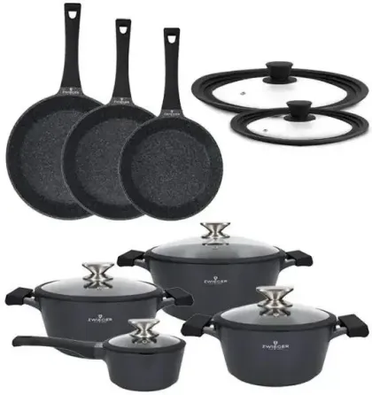 ZWIEGER BLACK STONE Набір каструль z pokrywkami 20, 24, 28 cm + Рондель 16 Сковорідки Кришки Tadar Київ