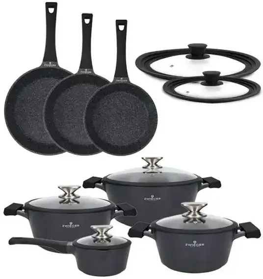 ZWIEGER BLACK STONE Набір каструль z pokrywkami 20, 24, 28 cm + Рондель 16 Сковорідки Кришки Tadar Київ - фото 1