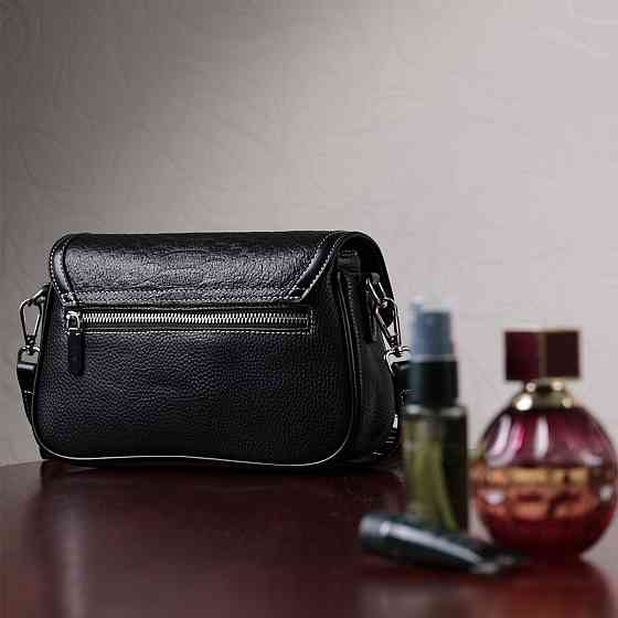 Элегантная женская сумка с фактурным клапаном из натуральной кожи Vintage 22624 Черная Киев