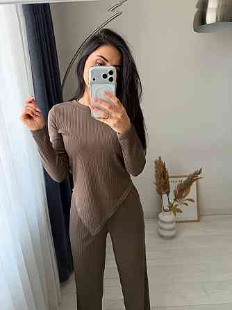 Женский стильный повседневный костюм двойка турцкий рубчик Мокко, 42/44 Одесса