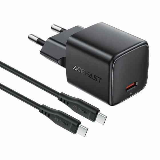Мережевий зарядний пристрій з кабелем ACEFAST A117 PD20W mini GaN fast charger set(P16),black Black Одеса