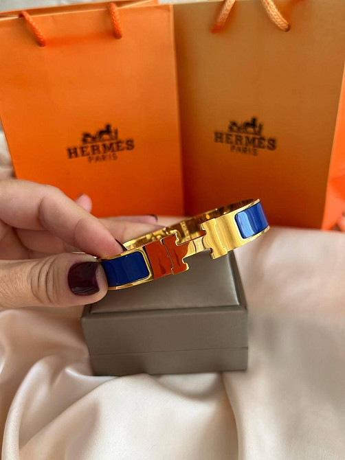 Роскошный браслет Hermes жесткий | насыщенный синий -  эмаль | напыление золото 18К |  размер 16-17 Одесса - изображение 9