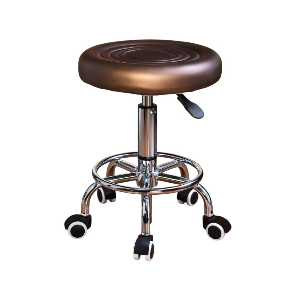 Стілець косметологічний без спинки на колесах із підставкою для ніг, регулювання висоти Коричневий Київ - фото 1