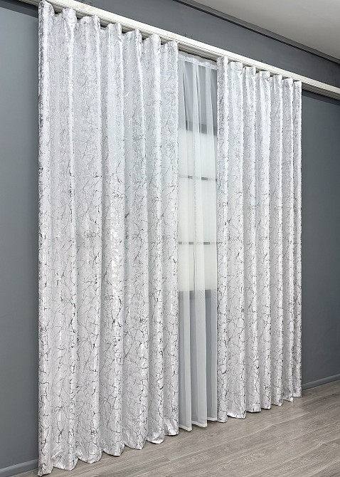Комплект готових штор VR-Textil Льон мармур Royal Touch № 2009ш Білий 150х270 см 2 шт (33-1302) Київ - фото 4