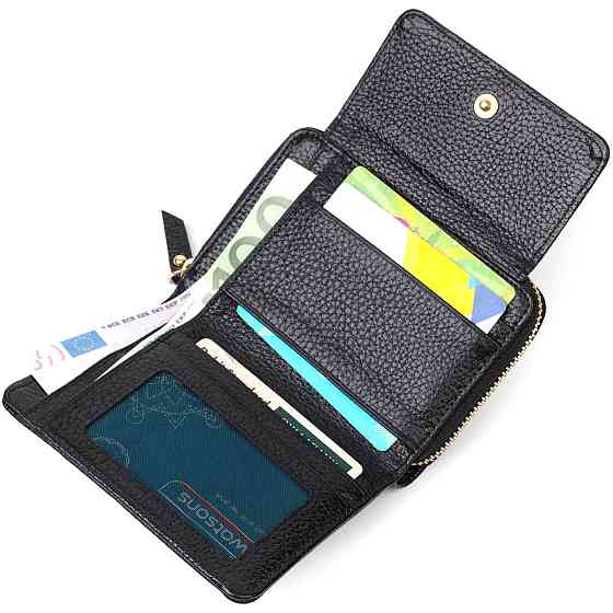 Стильний жіночий гаманець з місткою монетницею на блискавці з натуральної шкіри Tony Bellucci 22012 Чорний Київ