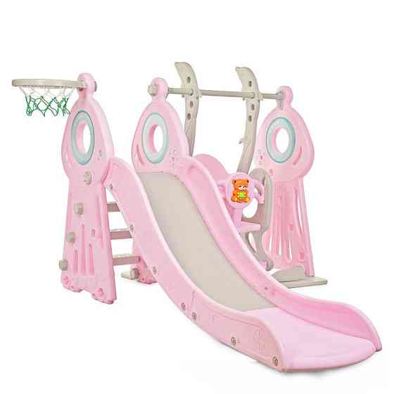 Дитяча гірка-гойдалка WM19011-8 пластик, з баскетбольним кільцем Вінниця