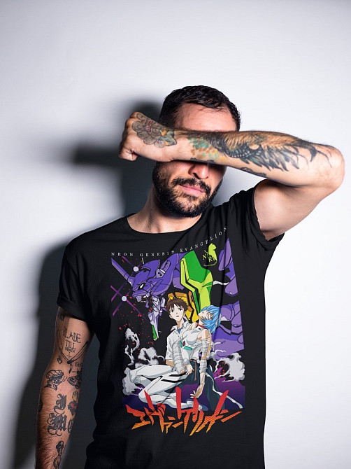 Футболка чоловіча з аніме принтом Євангеліон оверсайз (S/M/L) Чорний AnimeJ0026 Дніпро - фото 10