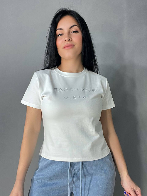 Футболка женская A-N 2632-32 надпись вышивка базовая по фигуре стандарт, белый, one size Киев - изображение 5