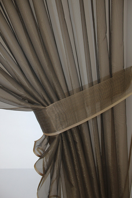 Кухонные шторки VR-Textil № 101к с подвязками золотистый с венге 345х170 см (52-0421) Киев - изображение 5