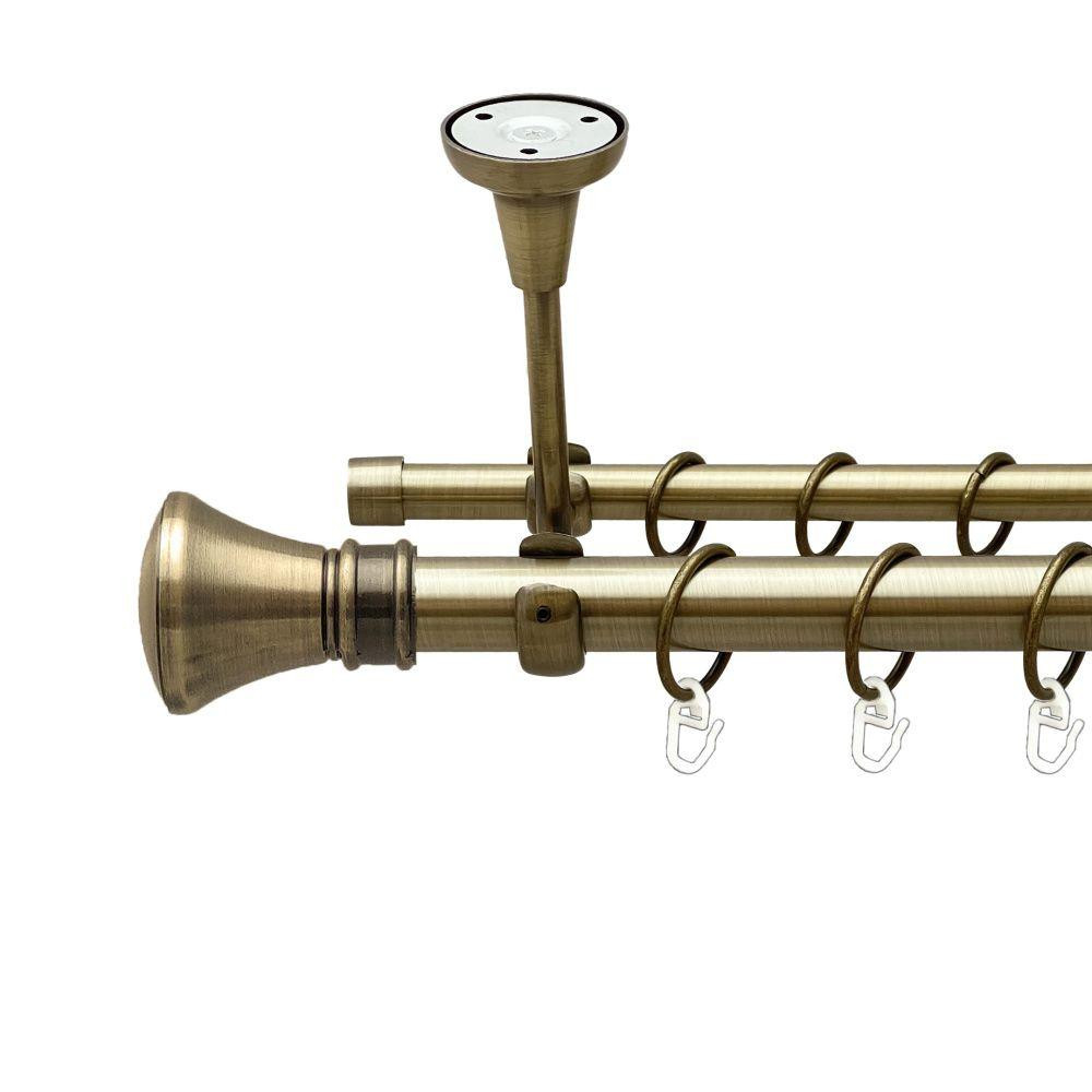 Карниз Orvit Люксор металевий дворядний відкритий до стелі гладка труба кільце металеве Антик 25\16 мм 240 см (00-00018516) Львів - фото 1