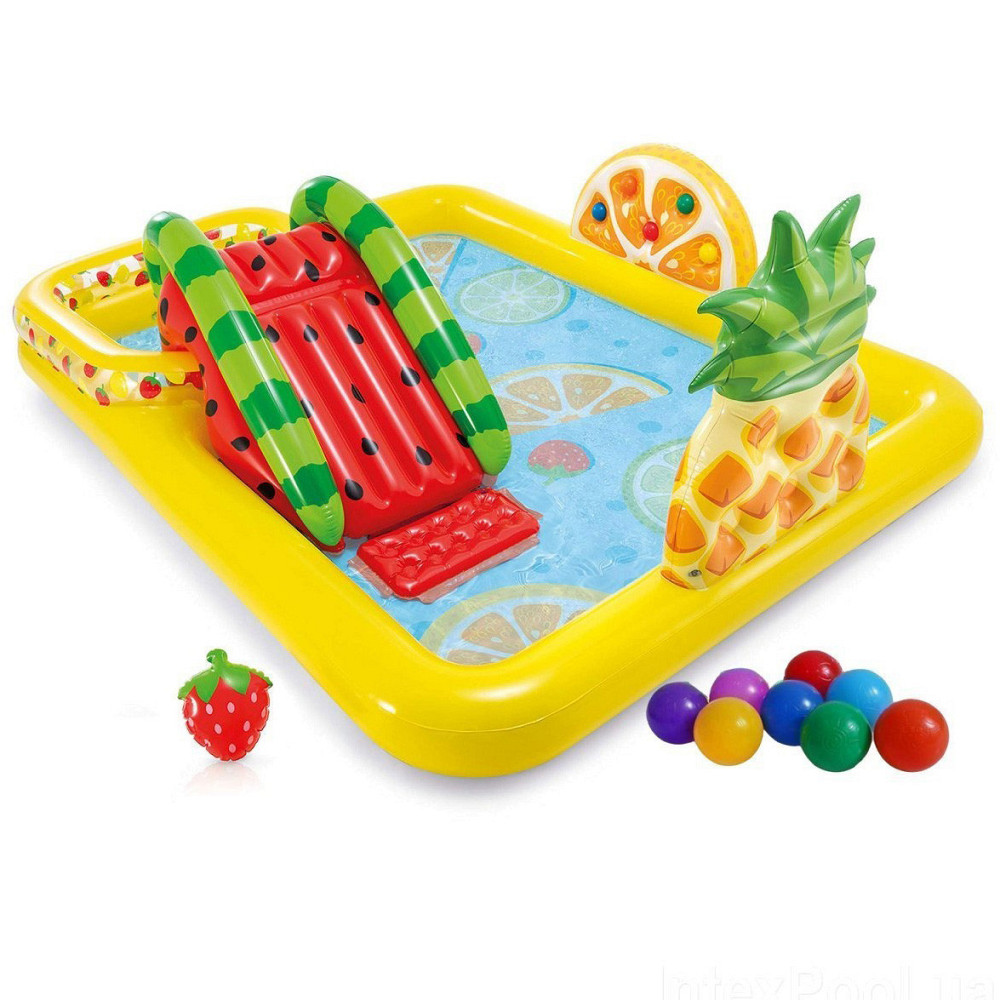 Детский надувной игровой центр бассейн INTEX 57158 «Фрукты» 244x191x91 см с горкой Киев - изображение 1
