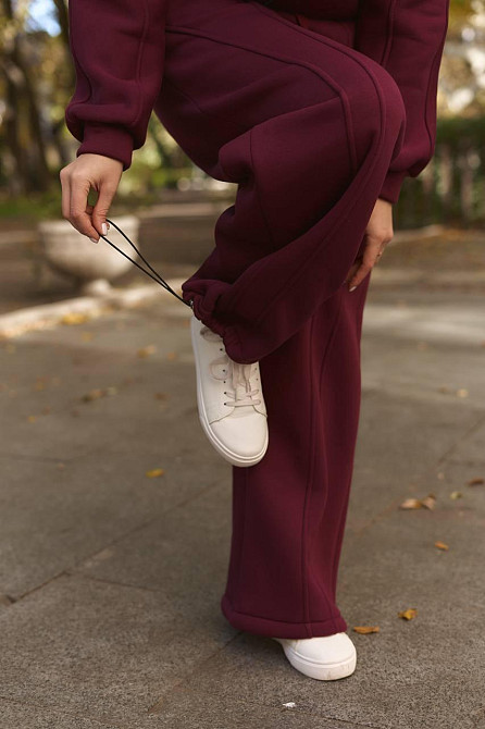 Женский теплый прогулочный костюм двойка турецкая трехнить на флисе Бургунди Одесса - изображение 8