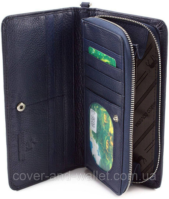 Синий кожаный кошелек на молнии с блоком для карточек Marco Coverna MC 6056 Киев - изображение 6