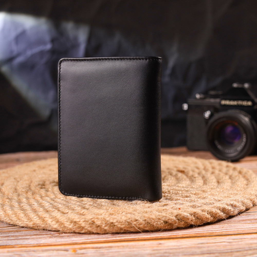 Удобный вертикальный кошелек из натуральной гладкой кожи Черный (CANPELLINI) Киев - изображение 3