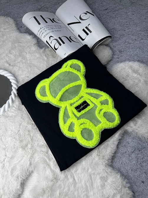 Жіноча подовжена футболка оверсайз з ведмедиком кулір Жовтий Одеса - фото 4