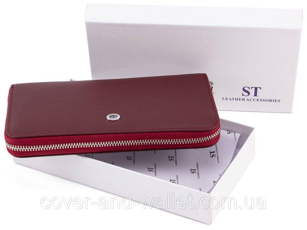 Бордовый кожаный женский кошелек на много карточек ST Leather Киев - изображение 10
