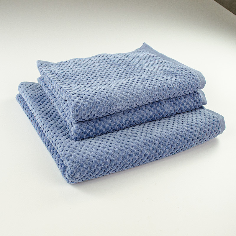 Набор махровых однотонных полотенец 3шт 50x90см, 50x90см, 70x140см Damask Премиум качества Жаккардовое с велюром 550г/м2 (Синий) Сумы - изображение 1