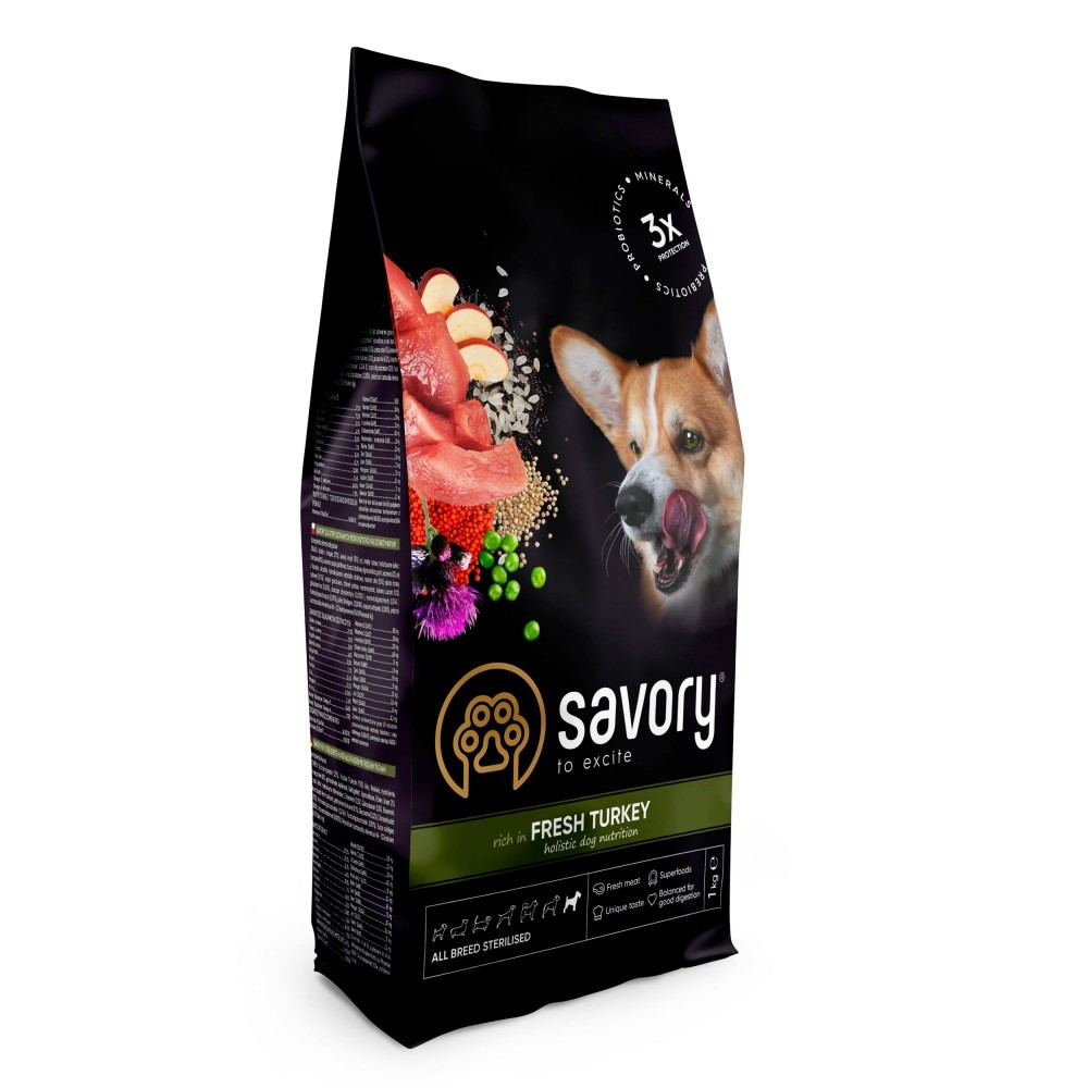 Сухой корм Savory All Breed для стерилизованных собак всех пород, со свежей индейкой, 1 кг Винница - изображение 1