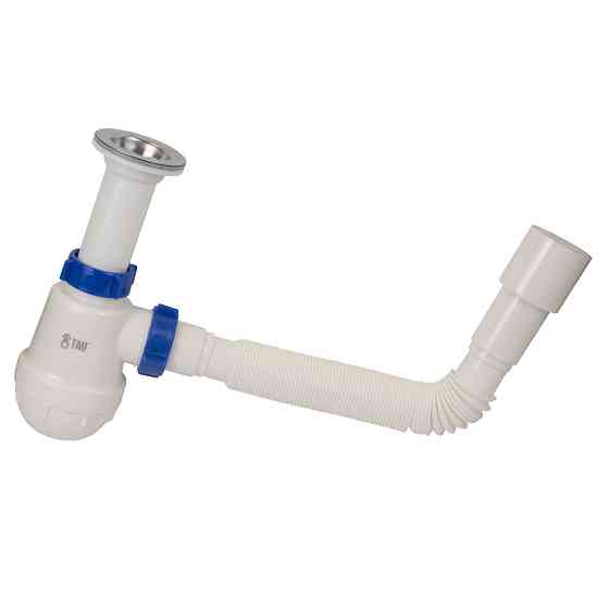 TAU Сифон для кухонной мойки с нержавеющим выпуском 1½" и гибким отводом Ø40/50мм TAU (9842730) Киев