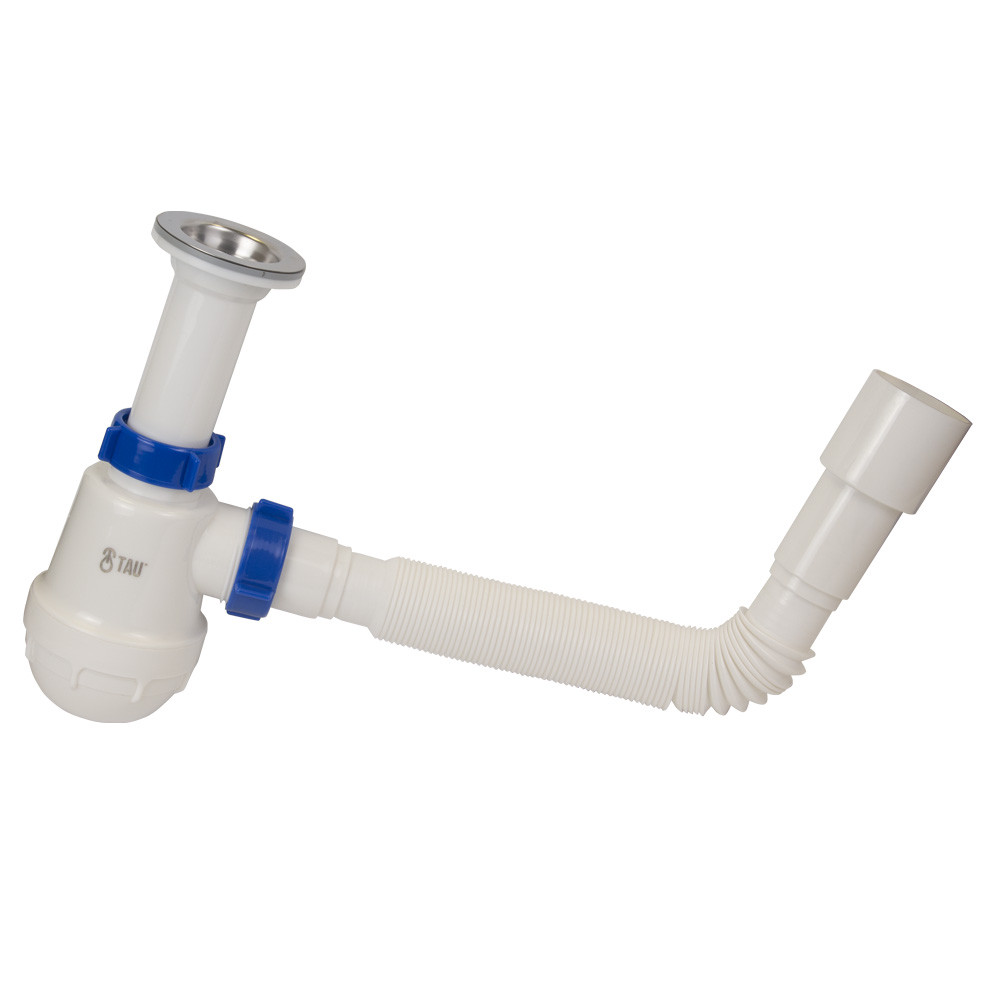 TAU Сифон для кухонной мойки с нержавеющим выпуском 1½" и гибким отводом Ø40/50мм TAU (9842730) Київ - фото 4