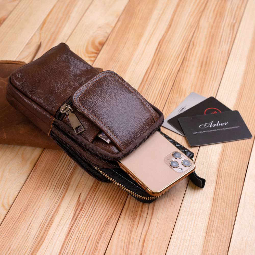 Сумка-барсетка на ремень брюк кожаная Коричневая (Vintage) Киев - изображение 3