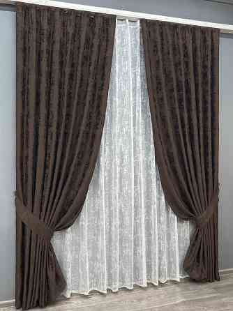 Комплект штор VR-Textil Жакард Мармур 100х270 2шт і Тюль 400х270 1122ш-1400т Венге з білим 71-191/2 Київ