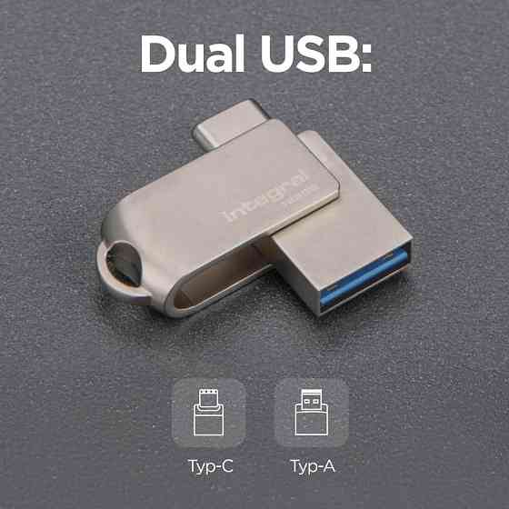 Флешка Integral 360-Dual 256GB сірий USB 3.2 Gen1 Type-A/Type-C металевий 5Gbps OTG для ноутбука смартфона iPhone iPad Київ